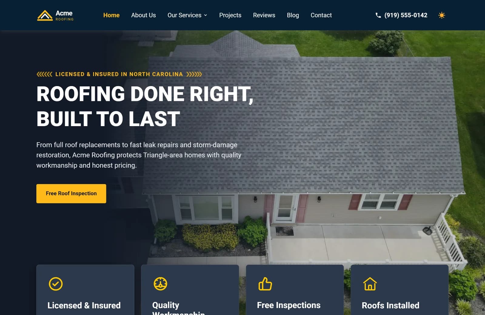 The Acme Roofing demo homepage on desktop